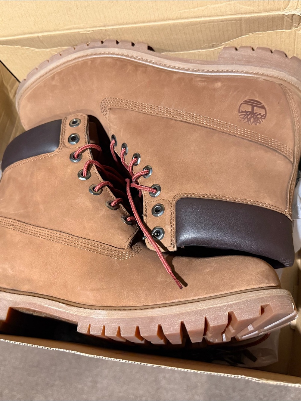 Timberland Premium 6 Inch Waterproof Boot MD BRN NUBUCK W RED Size 11.5